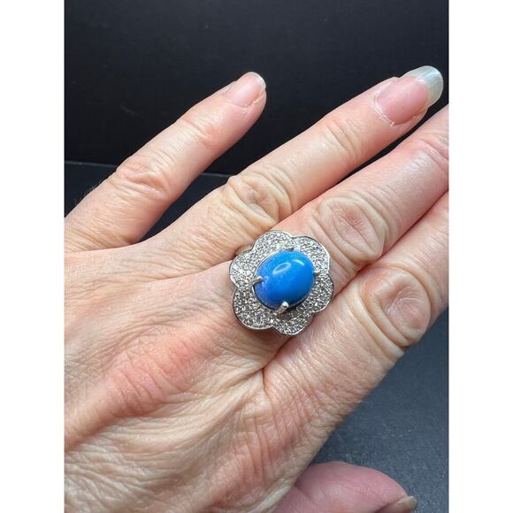 NEW Ceruleite and zircon blossom ring in rhodium over sterling silver size 8 - Picture 3 of 16